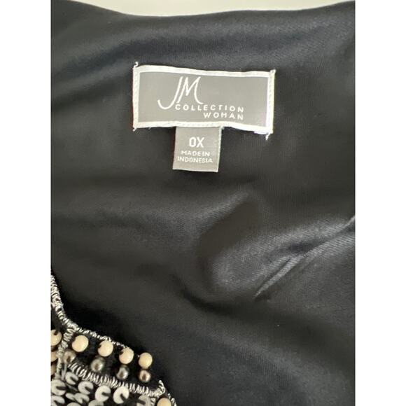 JM Collection Women Sleeveless Embellished Neckline Beige Black Swing Dress 0X - Picture 7 of 8
